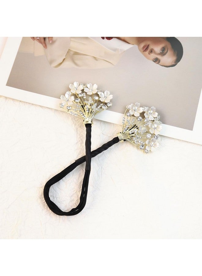 LOCKET Juda Hair Bun Accessories for Women, Quick Bun Maker for Hair, Medium Thick Hair Bun Clips for Women, White Floral Rhinestone Hair Style Accessories Twist Bun Clips for Hair for Daily, Party - Image 4