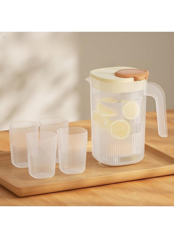 2.2L Water Pitcher with Filter screen and 4 Cups, Iced Tea Pitcher for Making Tea, Juice and Cold Drink, Heatproof Food-grade PP material (Cream) - Image 1