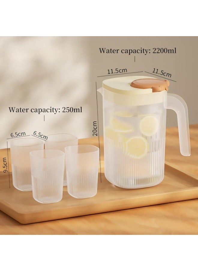 2.2L Water Pitcher with Filter screen and 4 Cups, Iced Tea Pitcher for Making Tea, Juice and Cold Drink, Heatproof Food-grade PP material (Cream) - Image 2