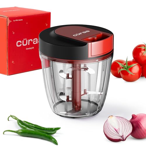 CÜRAA ChopLab Lite Plus Manual Vegetable Chopper for Kitchen Use | By Chef Sanjyot Keer | Mini Chopper for Kitchen with Stainless Steel Blades – 900ml (Red) - Image 1
