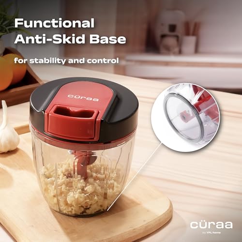 CÜRAA ChopLab Lite Plus Manual Vegetable Chopper for Kitchen Use | By Chef Sanjyot Keer | Mini Chopper for Kitchen with Stainless Steel Blades – 900ml (Red) - Image 5