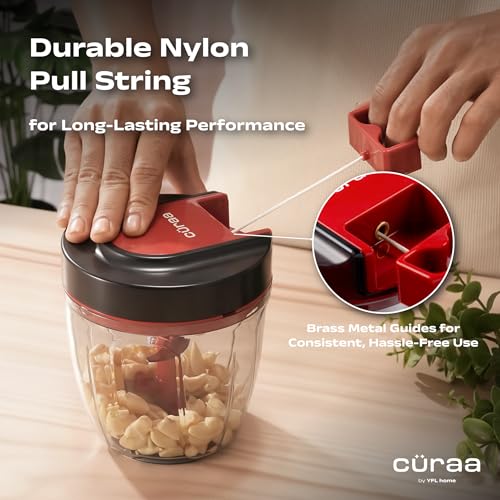 CÜRAA ChopLab Lite Plus Manual Vegetable Chopper for Kitchen Use | By Chef Sanjyot Keer | Mini Chopper for Kitchen with Stainless Steel Blades – 900ml (Red) - Image 4