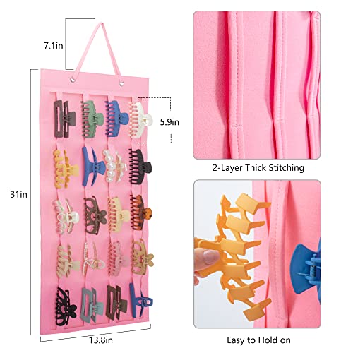 SMUK Hanging Hair Claw Clip Holder Organizer for Women Girls, Large Claw Clip Storage for Wall, Door, Pink Hair Accessories Organizer Display - Image 3