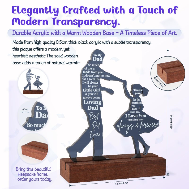 Heartfelt Gifting Dad Gifts from Daughter for Birthday Father's Day Christmas Valentine's Day Easter Present - Meaningful Sentimental Dancing Acrylic Plaque Keepsake Desk Decor for Bonus Step Papa Daddy - Image 3