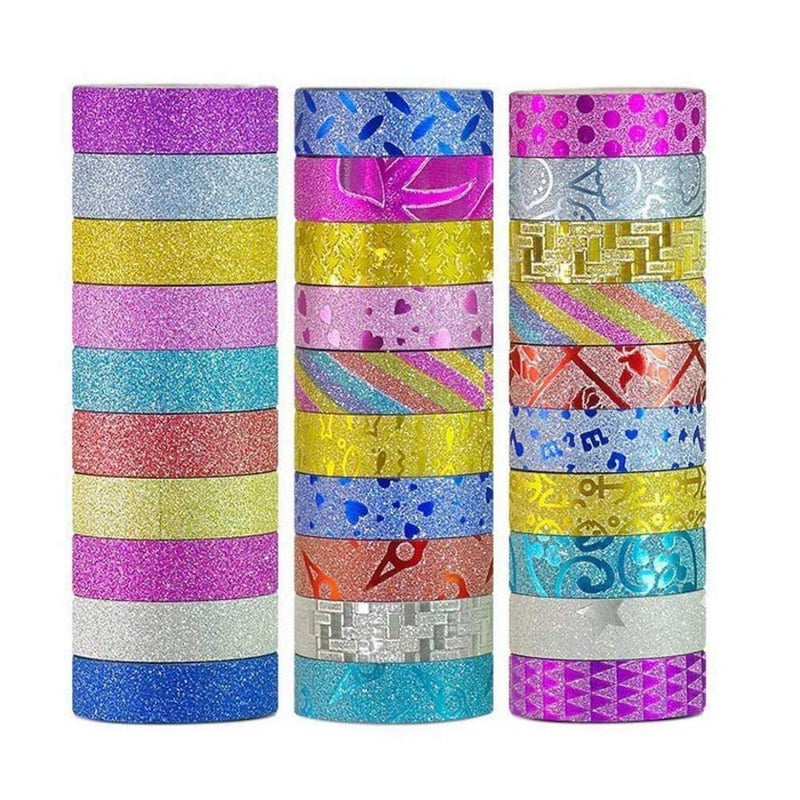 ECLET Pack of 36Pcs Colorful Decorative Adhesive Glitter Tape Rolls, Color Tape, Designer Tape, Decorative Material Set of 36 Pieces Craft Material Glitter Tape Decoration - Image 2