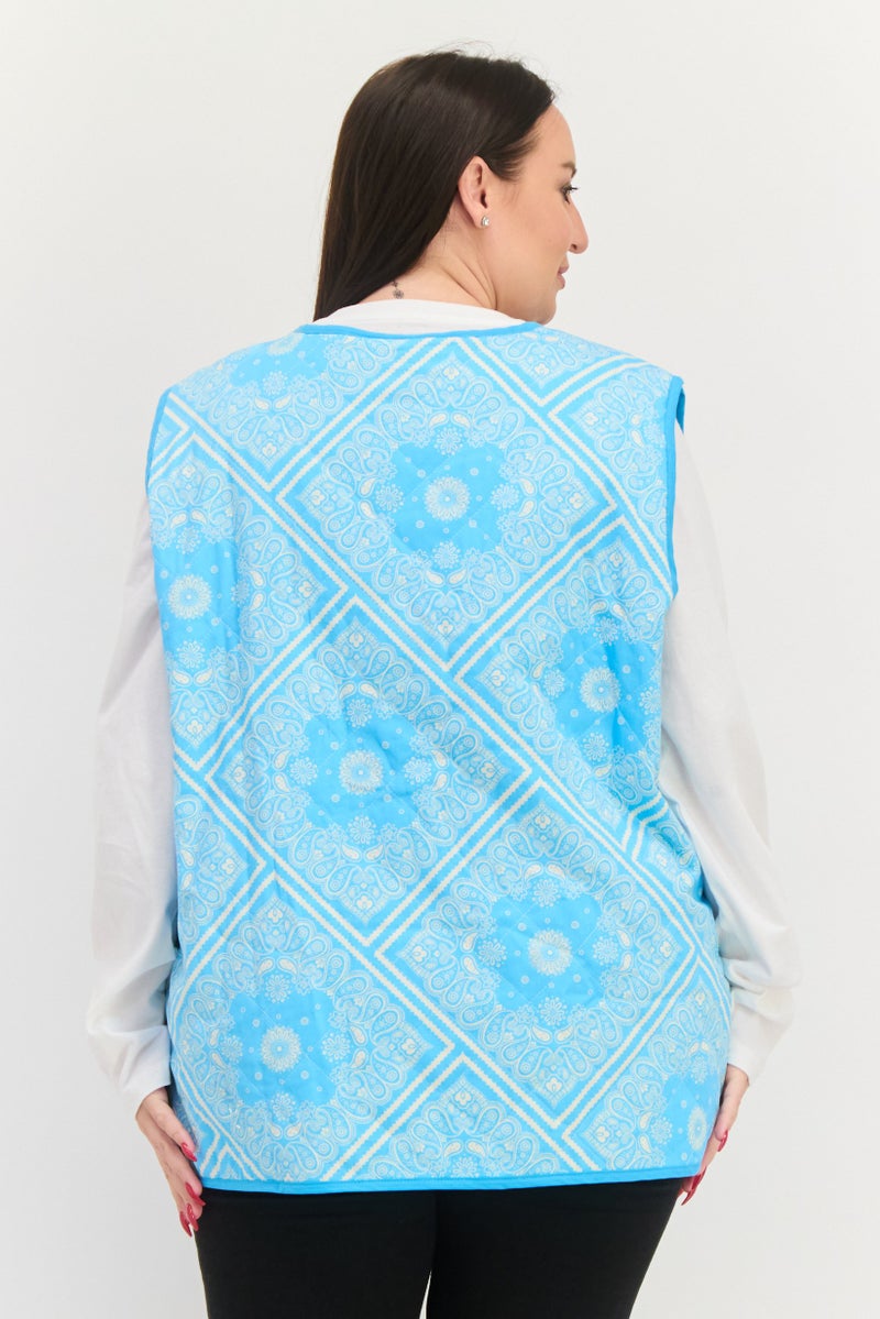 Native Youth Women Plus Size Paisley Print Puffer Vest, Blue - Image 3