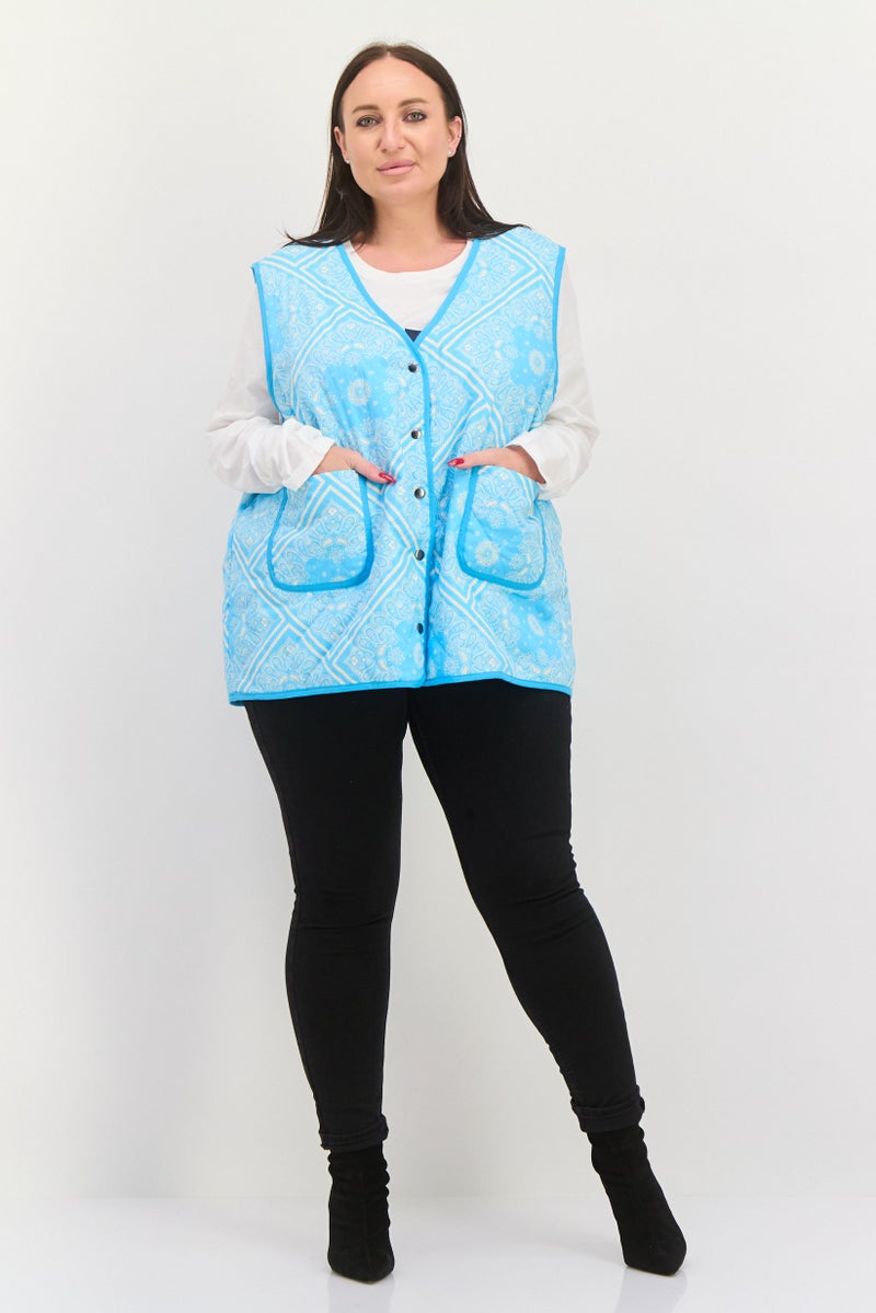 Native Youth Women Plus Size Paisley Print Puffer Vest, Blue - Image 4