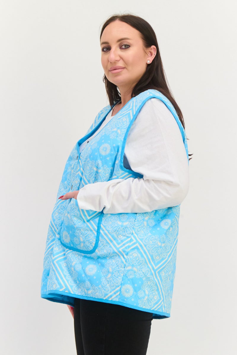 Native Youth Women Plus Size Paisley Print Puffer Vest, Blue - Image 2