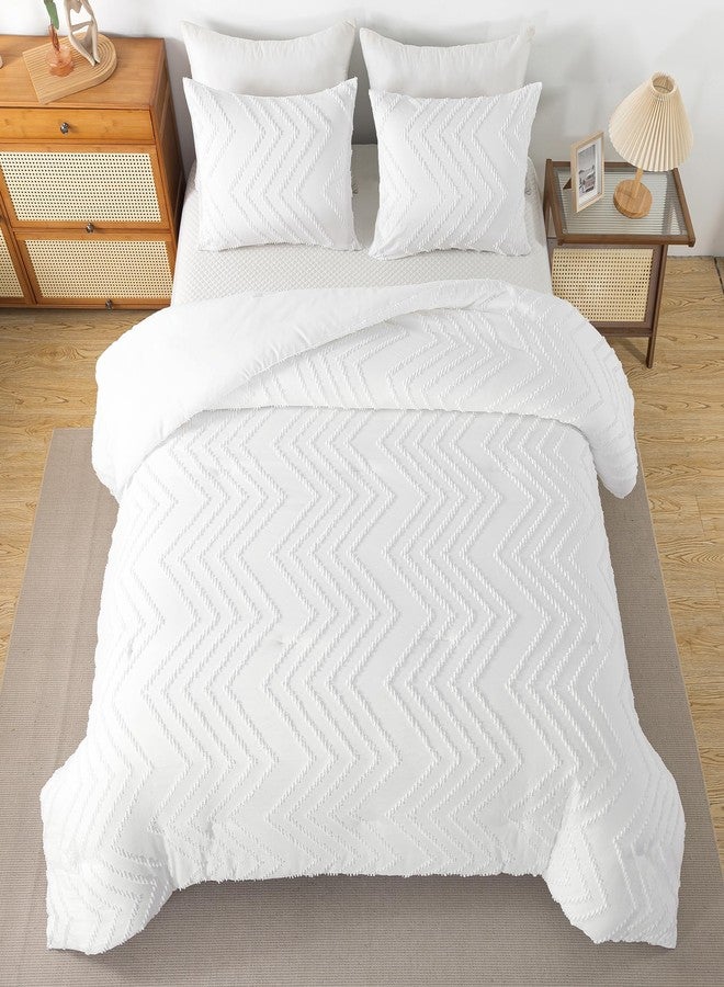 Andency White Comforter Queen, Boho Soft Fluffy Warm Lightweight Bedding Comforter Sets for Queen Bed, 3 Pieces Chevron Tufted Aesthetic Microfiber Lightweight Comforter Set - Image 3