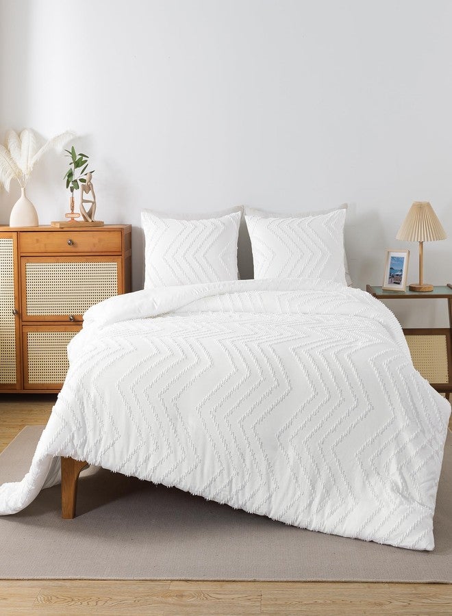 Andency White Comforter Queen, Boho Soft Fluffy Warm Lightweight Bedding Comforter Sets for Queen Bed, 3 Pieces Chevron Tufted Aesthetic Microfiber Lightweight Comforter Set - Image 2