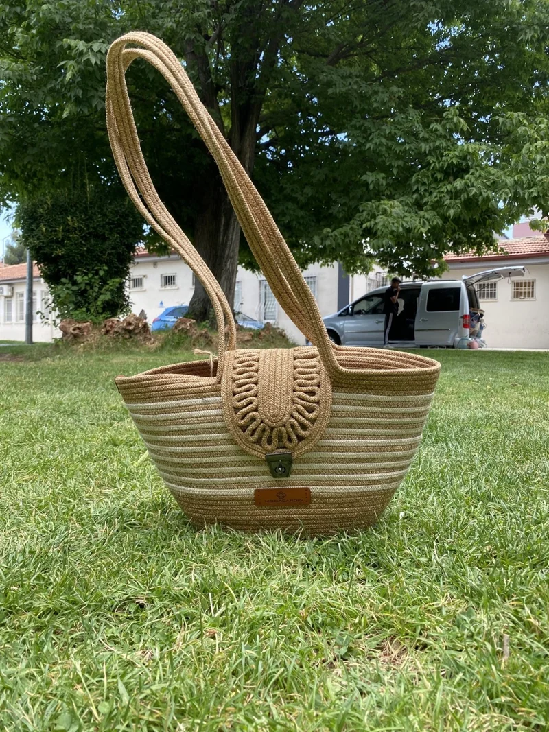 BDZ Deri Jute Straw Look Handbag Beach Bag Shoulder Bag