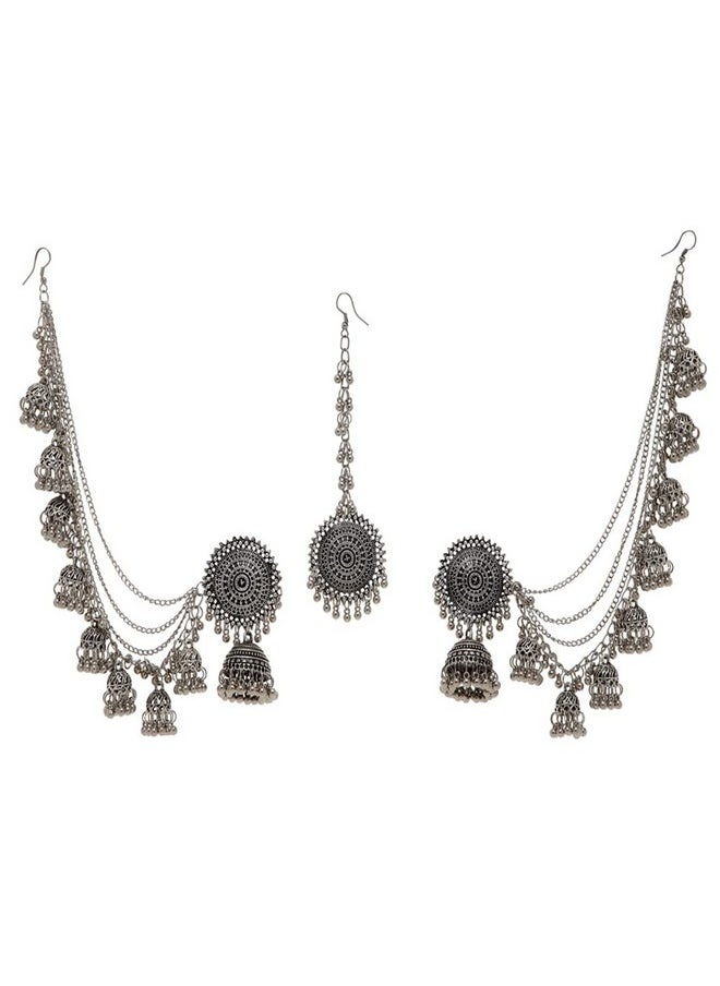 Shining Diva Fashion - Shining Diva Fashion Latest Stylish Oxidised Maang Tikka Bahubali Jhumka Earrings for Women and Girls (12395er) - Image 1