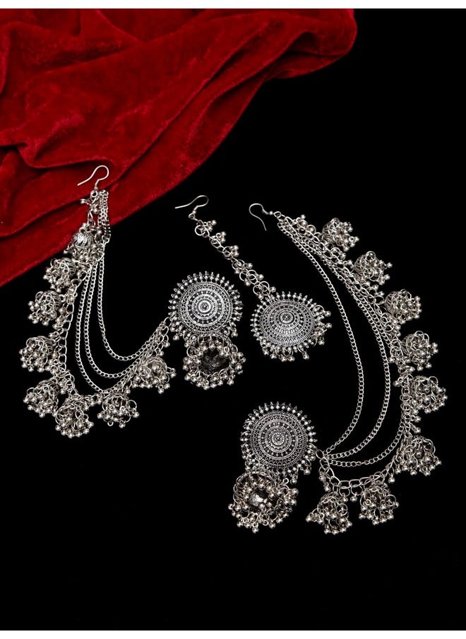 Shining Diva Fashion - Shining Diva Fashion Latest Stylish Oxidised Maang Tikka Bahubali Jhumka Earrings for Women and Girls (12395er) - Image 1