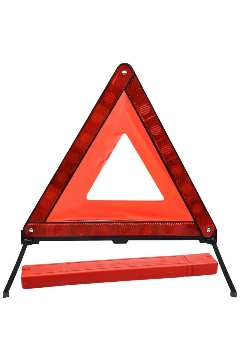 متجر الفرح مثلث تحذير كبير عاكس للسلامة في حالات الطوارئ، مثلث تحذير طريق قابل للطي، حامل مثلث تحذير على جانب الطريق، علامات تنبيه المخاطر على جانب الطريق مع صندوق تخزين لملحقات طوارئ السيارة - Image 1