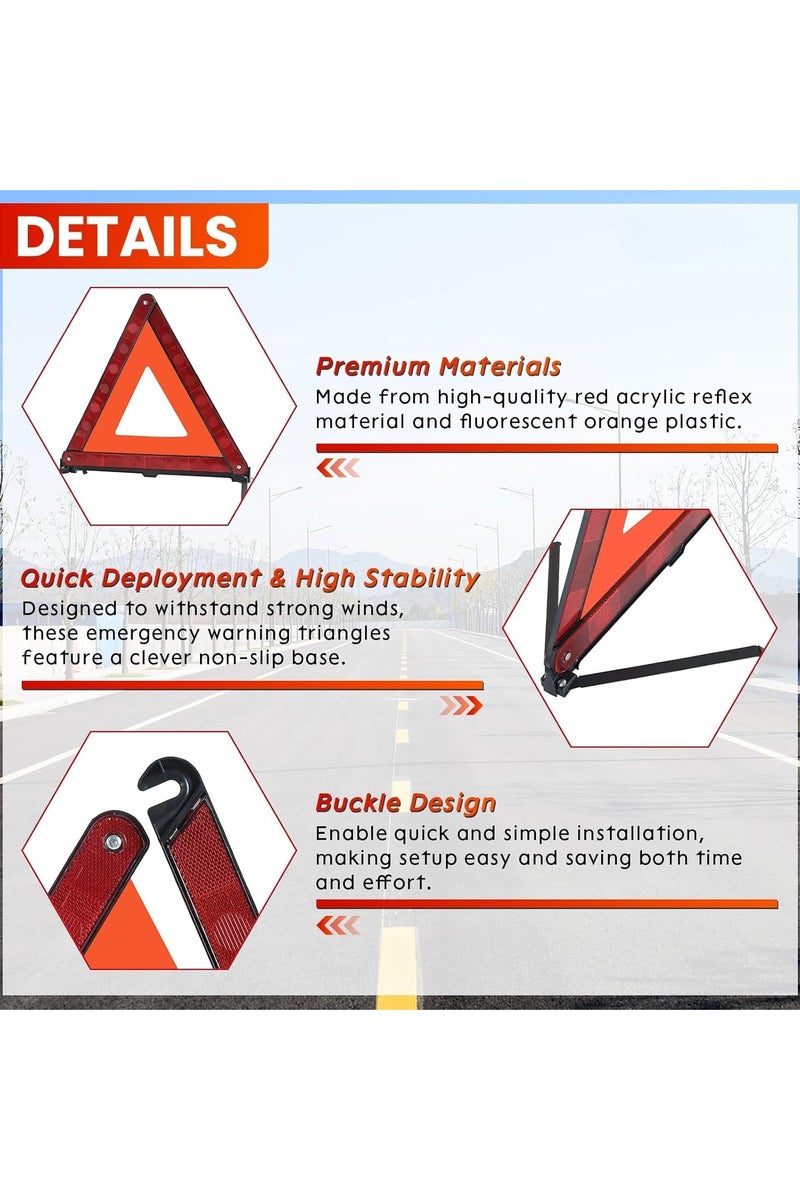 متجر الفرح مثلث تحذير كبير عاكس للسلامة في حالات الطوارئ، مثلث تحذير طريق قابل للطي، حامل مثلث تحذير على جانب الطريق، علامات تنبيه المخاطر على جانب الطريق مع صندوق تخزين لملحقات طوارئ السيارة - Image 3