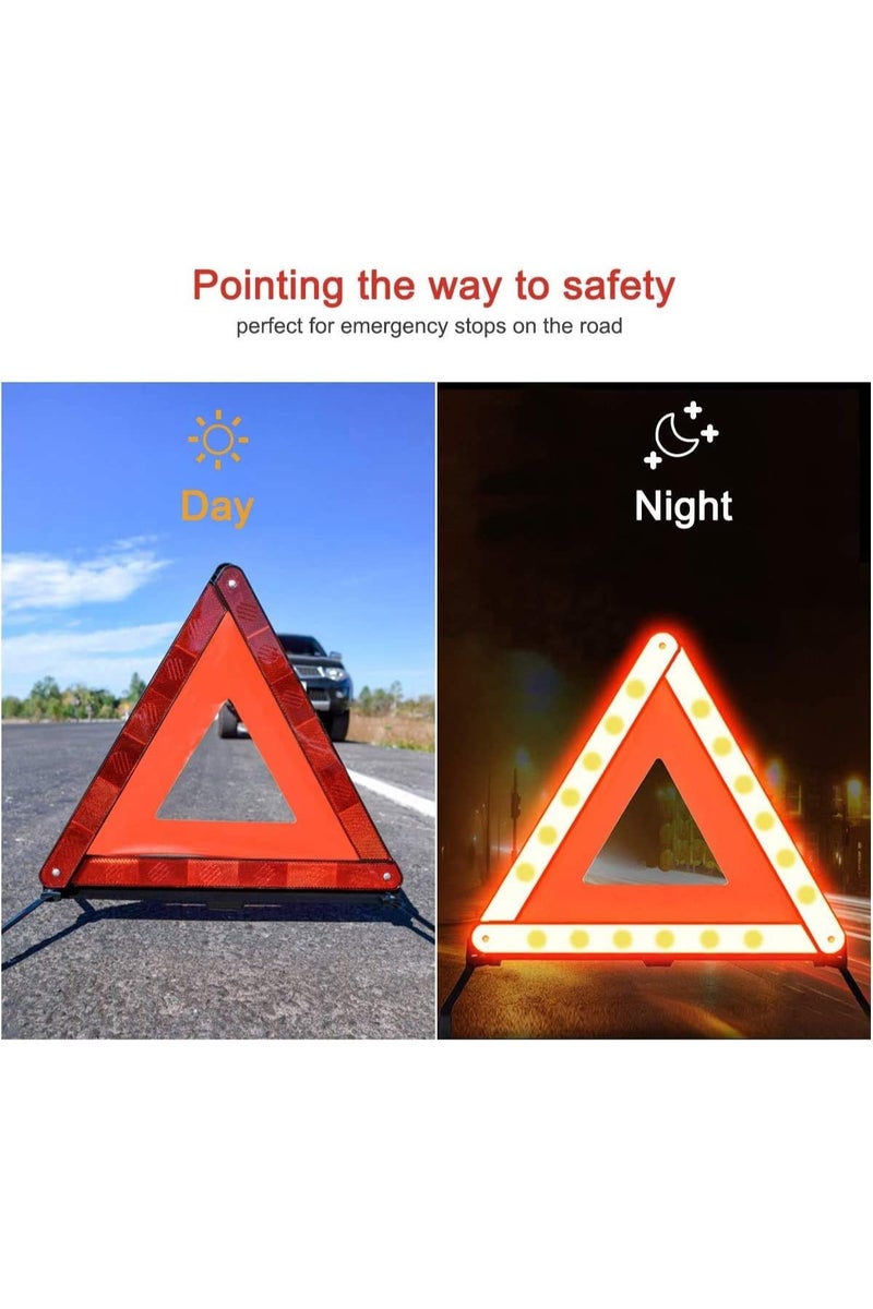 متجر الفرح مثلث تحذير كبير عاكس للسلامة في حالات الطوارئ، مثلث تحذير طريق قابل للطي، حامل مثلث تحذير على جانب الطريق، علامات تنبيه المخاطر على جانب الطريق مع صندوق تخزين لملحقات طوارئ السيارة - Image 4