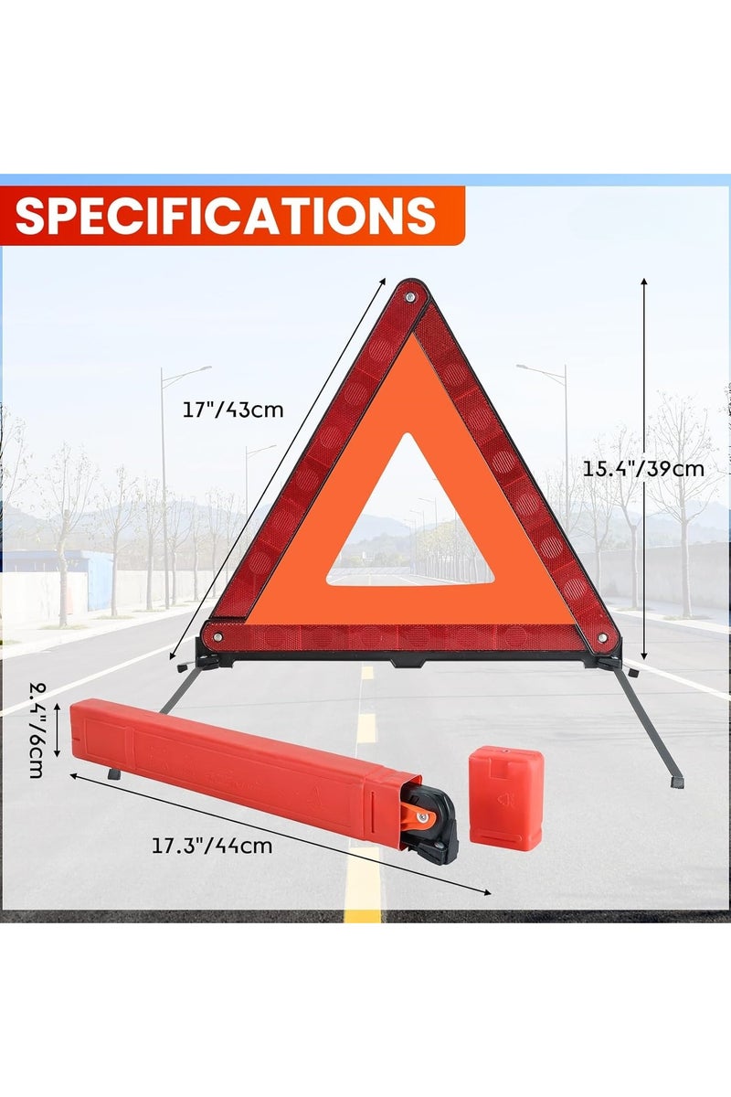 متجر الفرح مثلث تحذير كبير عاكس للسلامة في حالات الطوارئ، مثلث تحذير طريق قابل للطي، حامل مثلث تحذير على جانب الطريق، علامات تنبيه المخاطر على جانب الطريق مع صندوق تخزين لملحقات طوارئ السيارة - Image 5