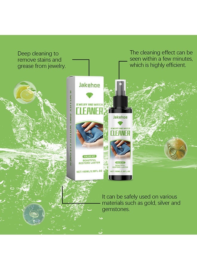 Jakehoe عامل تنظيف المجوهرات 100 مل - محلول منظف المجوهرات الفضية - بخاخ منظف المجوهرات عالي الجودة - منظف مجوهرات فوري اللمعان - رذاذ منظف المجوهرات الماسي - منظف المجوهرات السريع - مع القفازات والفرشاة - Image 4