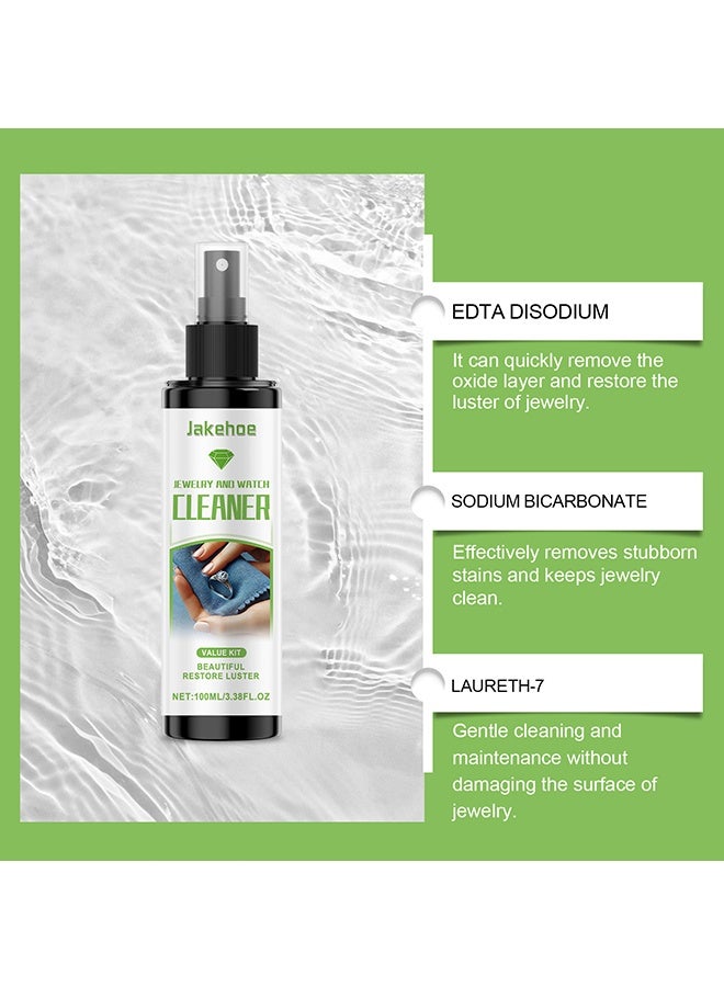 Jakehoe عامل تنظيف المجوهرات 100 مل - محلول منظف المجوهرات الفضية - بخاخ منظف المجوهرات عالي الجودة - منظف مجوهرات فوري اللمعان - رذاذ منظف المجوهرات الماسي - منظف المجوهرات السريع - مع القفازات والفرشاة - Image 5