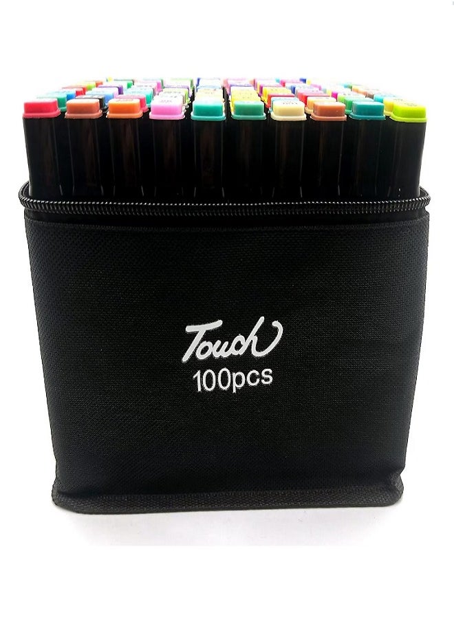 100 Colors Art Marker Pen Set, Dual Tip Marker Pen with Carrying Bag, Art Supplies for Students, Adults, Artists Drawing, Coloring, Sketching Design