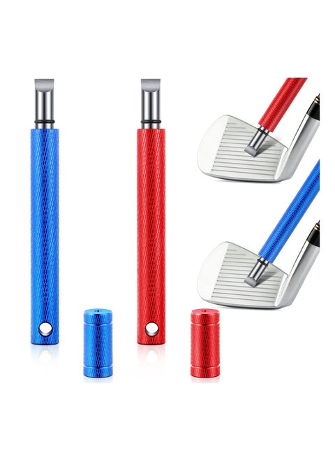 2 Pcs Golf Club Groove Sharpener, Re-Grooving Tool, and Cleaner for Wedges & Irons U V-Grooves Wedges, Red, Blue