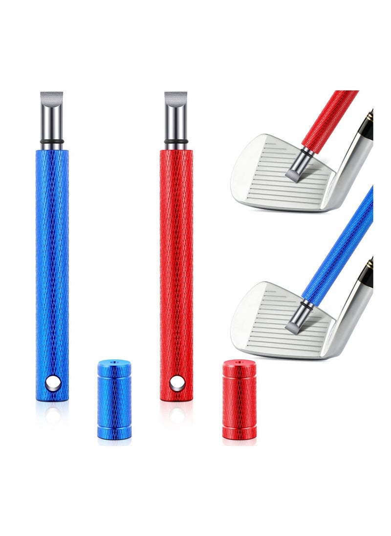 2 Pcs Golf Club Groove Sharpener, Re-Grooving Tool, and Cleaner for Wedges & Irons U V-Grooves Wedges, Red, Blue