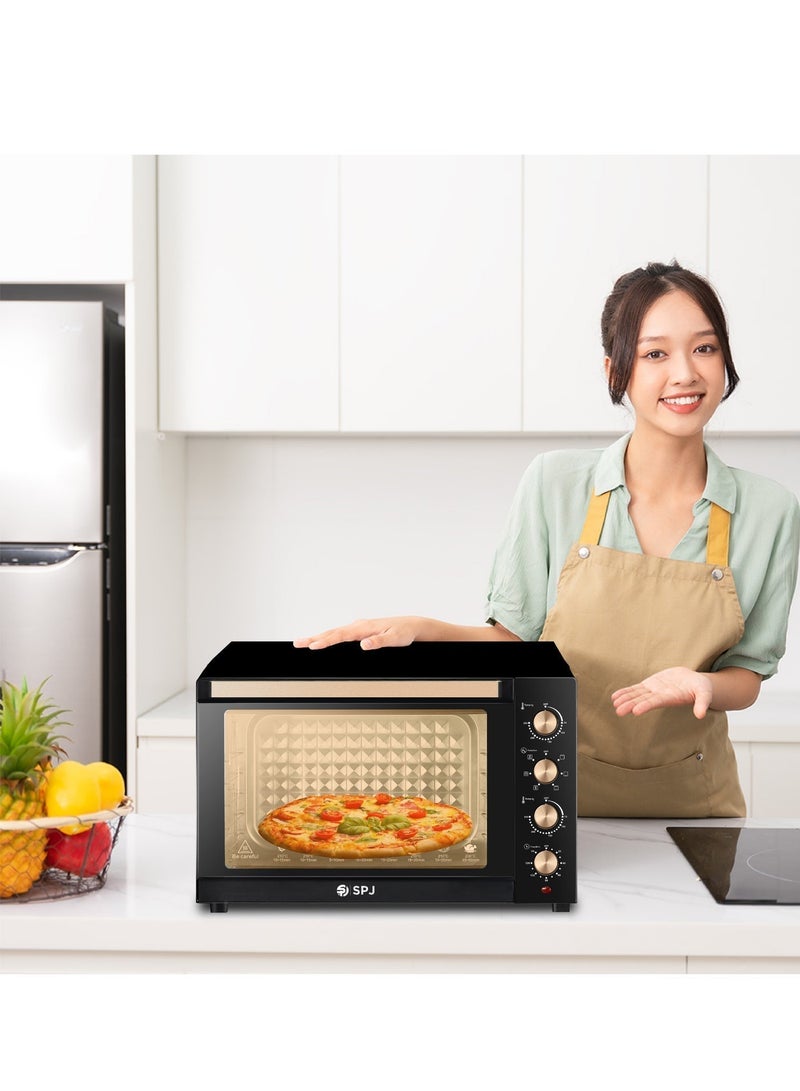 اس بي جي فرن كهربائي SPJ، فرن 120 لتر، 2800 وات مع 7 مستويات طاقة، درجة حرارة قابلة للتعديل 70-250 درجة مئوية، مؤقت 120 دقيقة، مشواة بمحرك 360 درجة، مصباح داخلي، سهل الاستخدام، اللون - بني، EOW-BR120L03 - Image 2