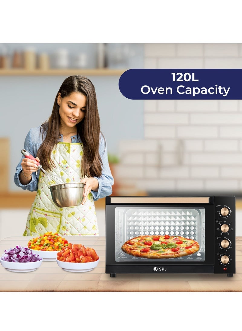 اس بي جي فرن كهربائي SPJ، فرن 120 لتر، 2800 وات مع 7 مستويات طاقة، درجة حرارة قابلة للتعديل 70-250 درجة مئوية، مؤقت 120 دقيقة، مشواة بمحرك 360 درجة، مصباح داخلي، سهل الاستخدام، اللون - بني، EOW-BR120L03 - Image 5