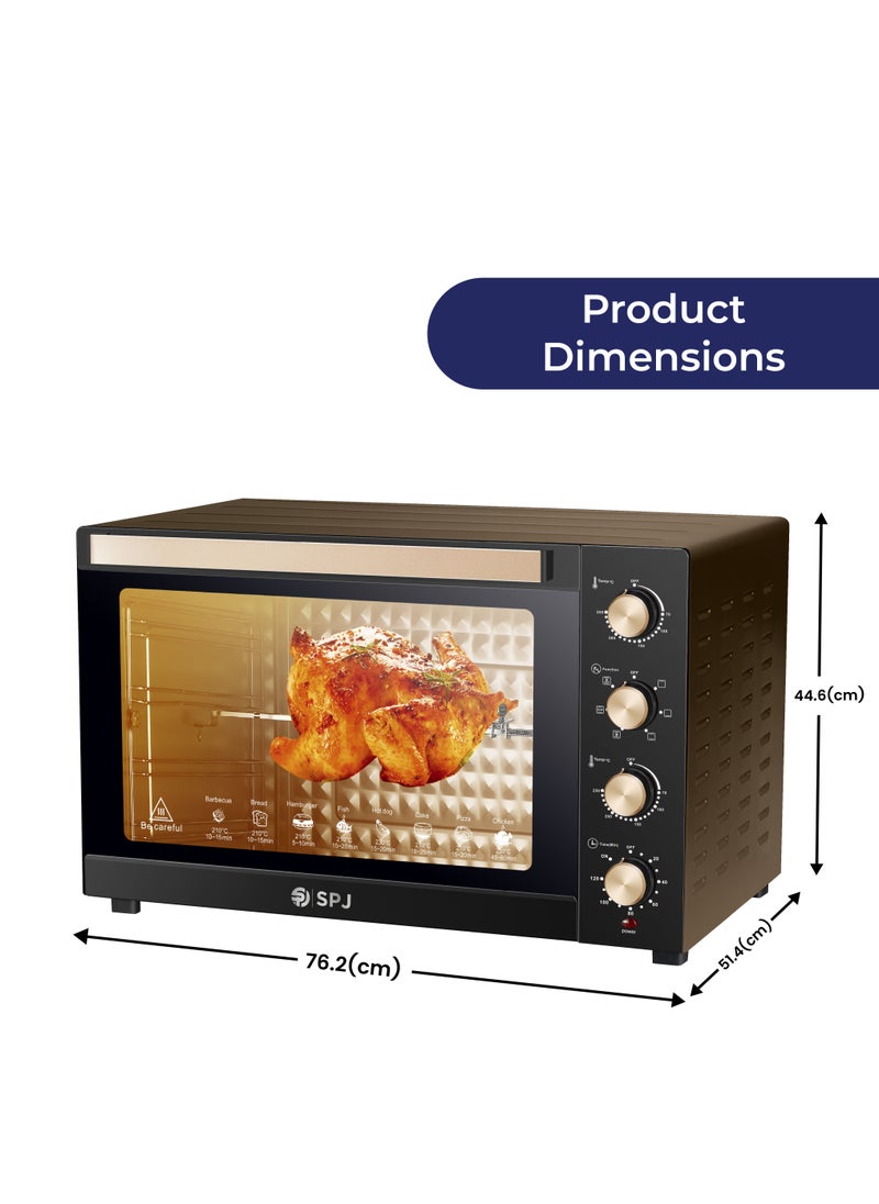 SPJ - SPJ Electric Oven, 120L Oven, 2800W With 7 Power Levels, 70-250 °C Adjustable Temp., 120 Minutes Timer, 360° Motorised Rotisserie, Inner Lamp, Easy to Use, Color - Brown, EOW-BR120L03 - Image 1