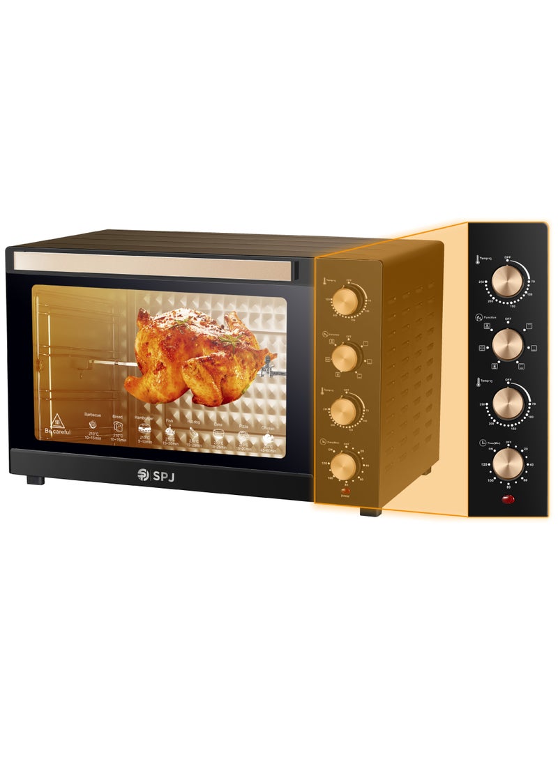 SPJ - SPJ Electric Oven, 120L Oven, 2800W With 7 Power Levels, 70-250 °C Adjustable Temp., 120 Minutes Timer, 360° Motorised Rotisserie, Inner Lamp, Easy to Use, Color - Brown, EOW-BR120L03 - Image 1