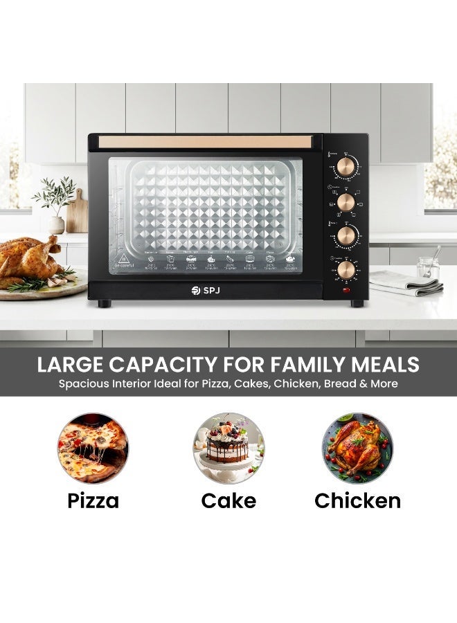 SPJ 120L Electric Oven 2800W with Rotisserie, Countertop Oven, 70–250°C Temperature Control, 120-Min Timer, 7 Power Levels, Inner Lamp, Black - Image 3