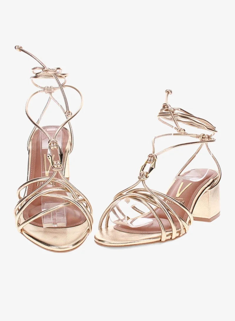 Vizzano Gold Mid Heels Sandals for Women – Sling Back Heel Sandals for Girls with Ankle Strap for Women | Best Price UAE