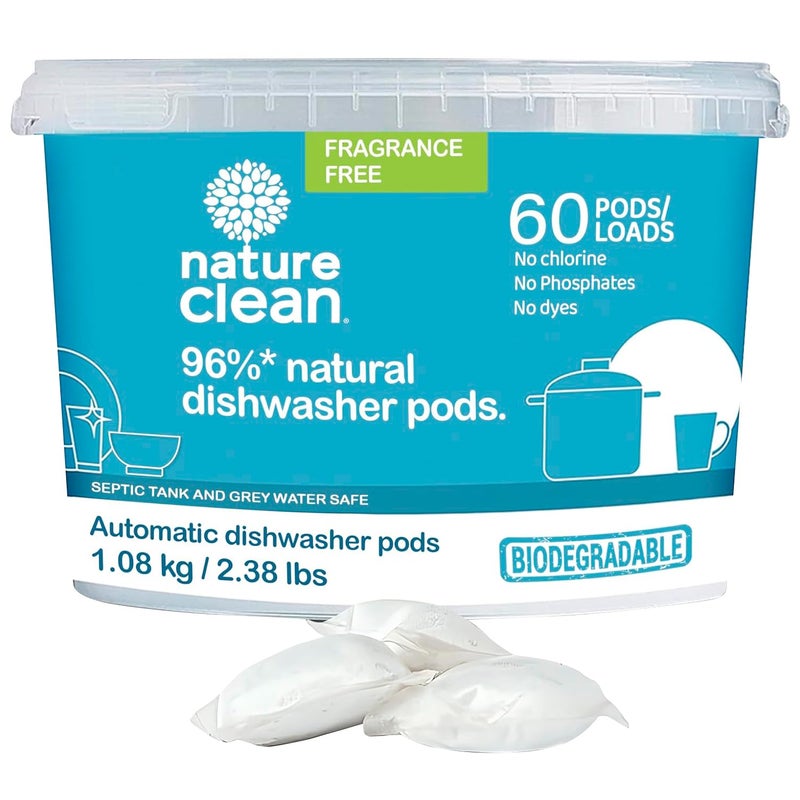 Nature Clean All Natural Dishwasher Pods PlantBased Non Toxic Dishwasher Detergent Pods Dishwashing Pods Tough on Grease Dish Pods for Dishwasher Unscented Dishwasher Pods 60 Count Pack of 1