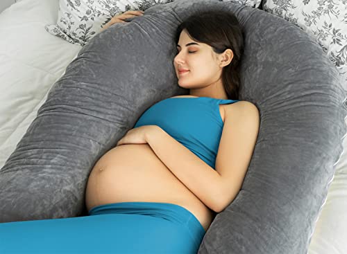 QUEEN ROSE Pregnancy Pillows for Sleeping, U Shaped Body Pillow for Pregnancy, 65 inch Maternity Pillow for Tall Pregnant Women with Gray Velvet Cover - Image 4