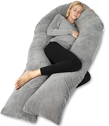 QUEEN ROSE Pregnancy Pillows for Sleeping, U Shaped Body Pillow for Pregnancy, 65 inch Maternity Pillow for Tall Pregnant Women with Gray Velvet Cover - Image 1