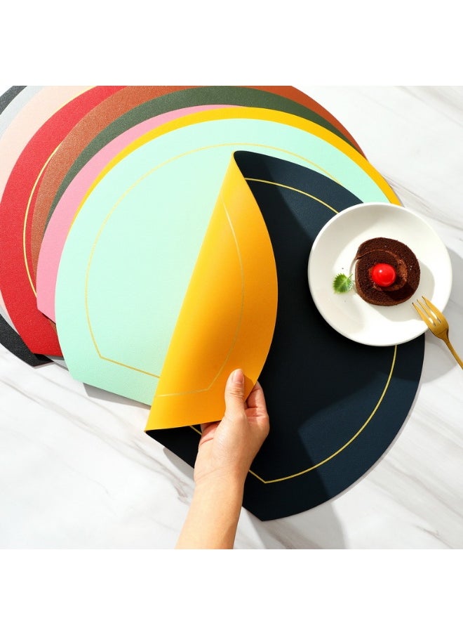 NIBEMINENT 2pcs Irregular Ins Western Placemat Solid Color Thermal Insulation Mat Double Leather Placemat  - Image 2