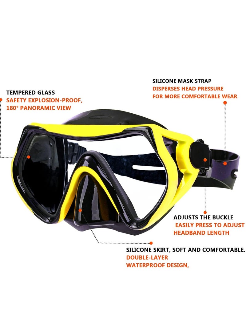 يوفان قناع غطس أسود وأصفر - قناع غطس للبالغين خفيف الوزن للغاية ومضاد للضباب بوزن 180 جرام، تصميم مانع لتسرب الماء، مريح عند الارتداء - Image 2