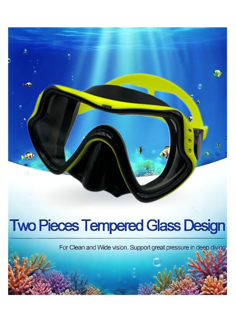 يوفان قناع غطس أسود وأصفر - قناع غطس للبالغين خفيف الوزن للغاية ومضاد للضباب بوزن 180 جرام، تصميم مانع لتسرب الماء، مريح عند الارتداء - Image 1