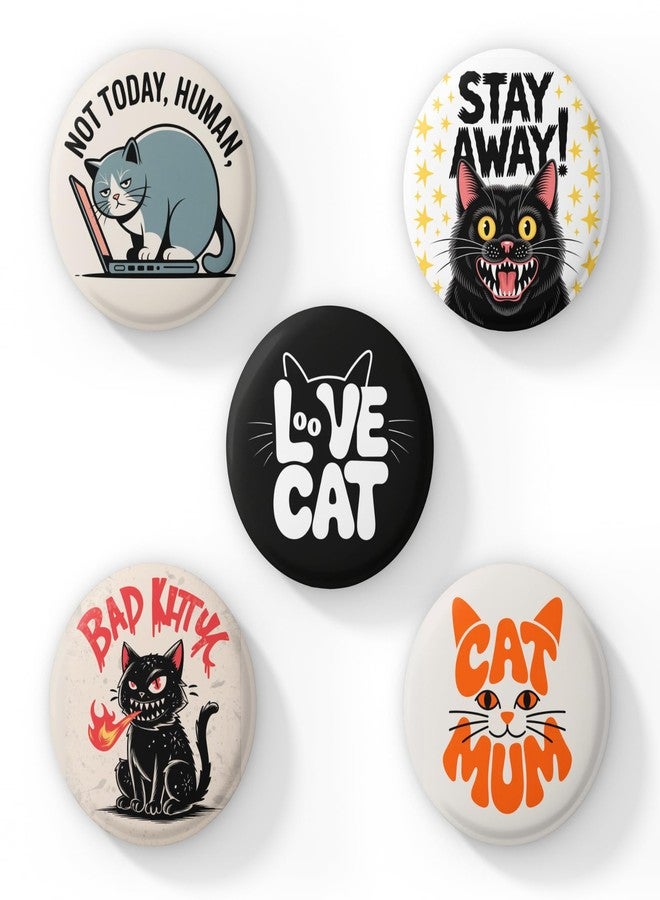 TRAVULLS Funny Cat Button Badges - Set of 5 Cute & Sarcastic Cat Pins for Cat Lovers, Backpack or Jacket - Gift for Cat Moms, Teens & Pet Owners - Image 1