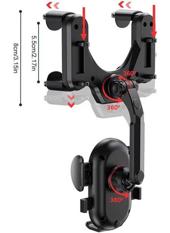 Car Phone Holder Mount Rear View Mirror Phone Holder for Car Multifunctional 360° Rotatable and Retractable Car Cell Phone Stand Adjustable Rearview Mirror Mount - Image 3