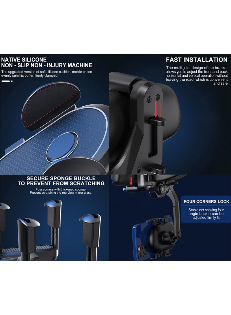 Car Phone Holder Mount Rear View Mirror Phone Holder for Car Multifunctional 360° Rotatable and Retractable Car Cell Phone Stand Adjustable Rearview Mirror Mount - Image 4