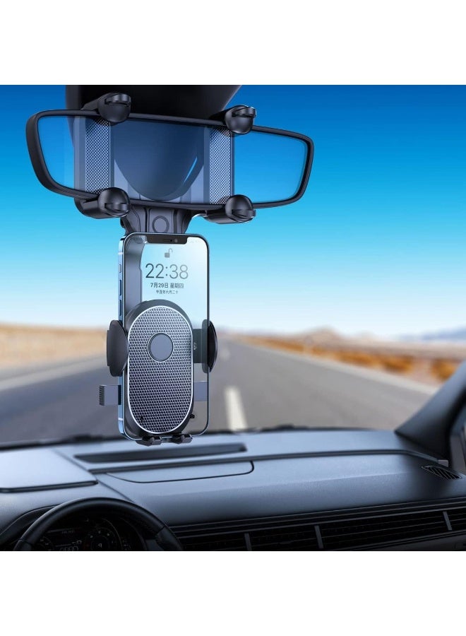 Car Phone Holder Mount Rear View Mirror Phone Holder for Car Multifunctional 360° Rotatable and Retractable Car Cell Phone Stand Adjustable Rearview Mirror Mount - Image 2