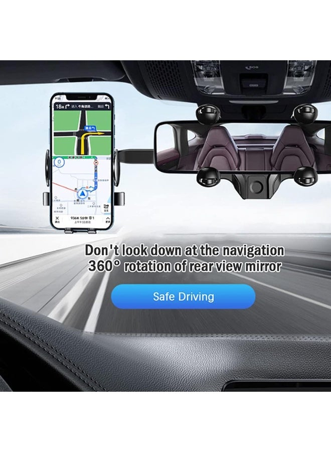Car Phone Holder Mount Rear View Mirror Phone Holder for Car Multifunctional 360° Rotatable and Retractable Car Cell Phone Stand Adjustable Rearview Mirror Mount - Image 5