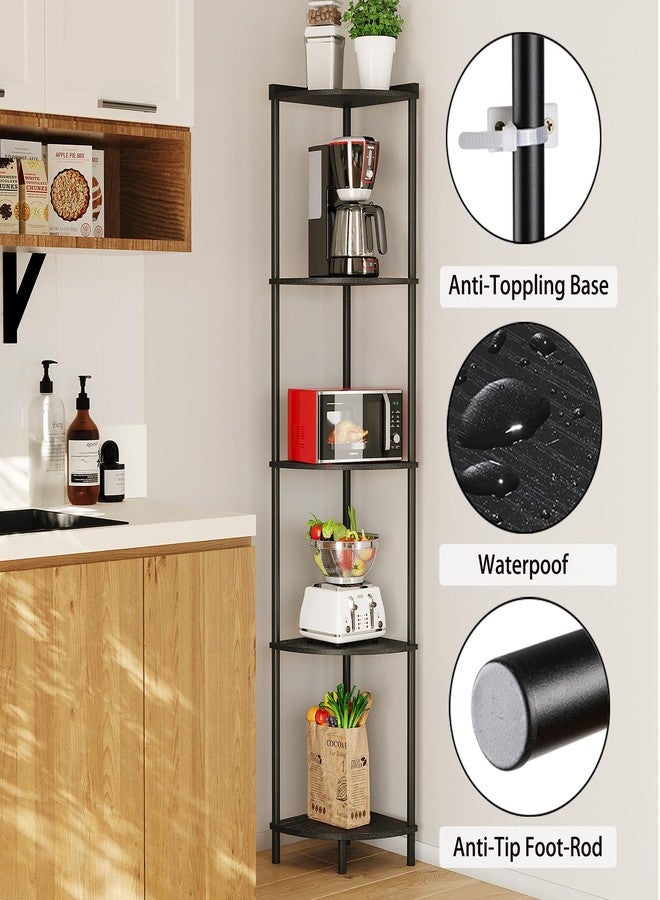 SUNMORY 5 Tier Corner Shelf Stand, Industrial 65" Corner Shelves Display Shelf for Living Room Decor, Wall Corner Bookshelf Multi Unit Organizer, Tall Shelf Plant Stand for Bedroom, Bathroom, Black - Image 3
