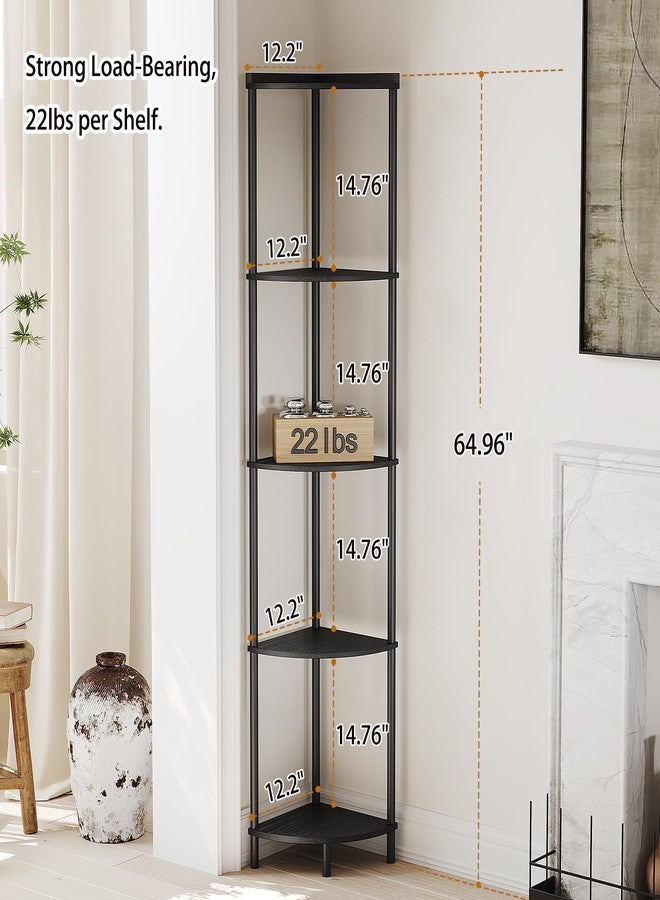 SUNMORY 5 Tier Corner Shelf Stand, Industrial 65" Corner Shelves Display Shelf for Living Room Decor, Wall Corner Bookshelf Multi Unit Organizer, Tall Shelf Plant Stand for Bedroom, Bathroom, Black - Image 2