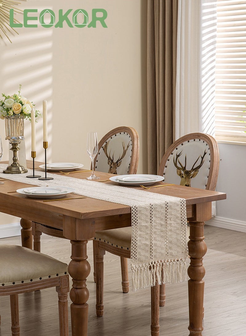 ليوكور عداء طاولة القطن المنسوجة يدويًا عداء طاولة ريفي مع شرابات 30*180 سم - Image 1
