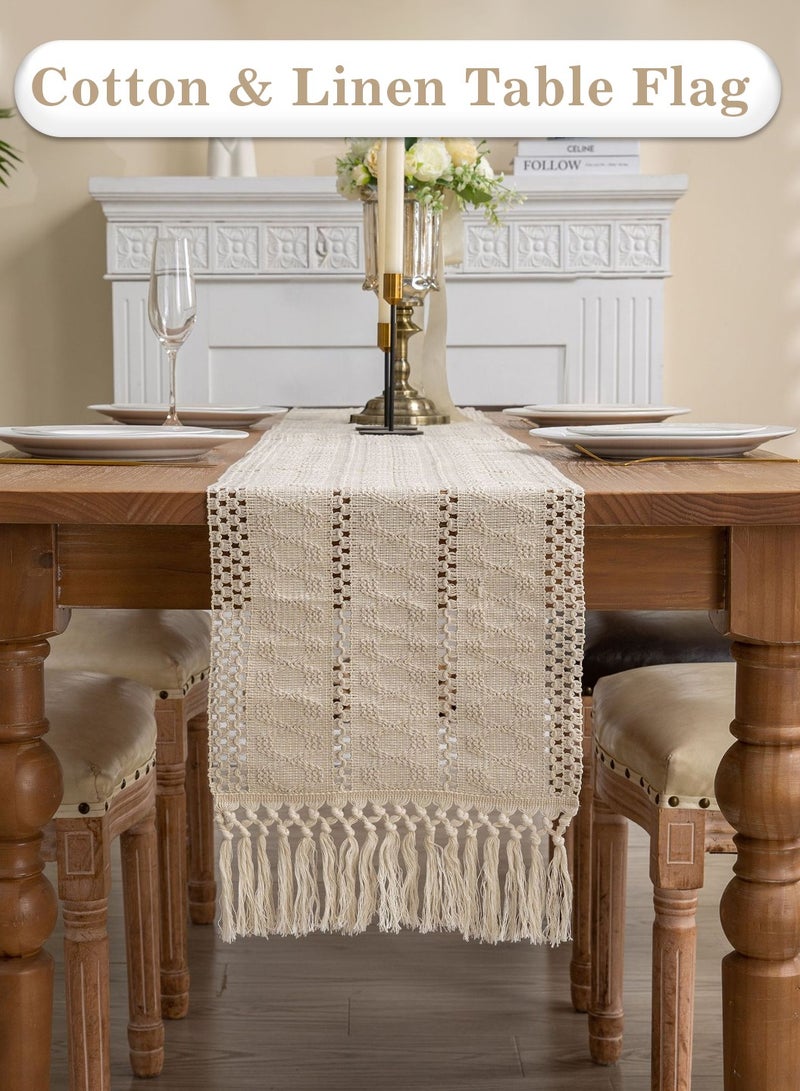 ليوكور عداء طاولة القطن المنسوجة يدويًا عداء طاولة ريفي مع شرابات 30*180 سم - Image 2