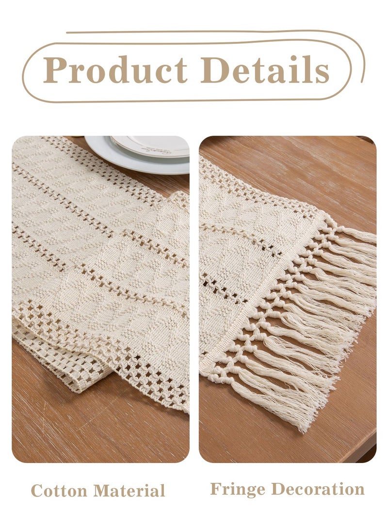 ليوكور عداء طاولة القطن المنسوجة يدويًا عداء طاولة ريفي مع شرابات 30*180 سم - Image 3