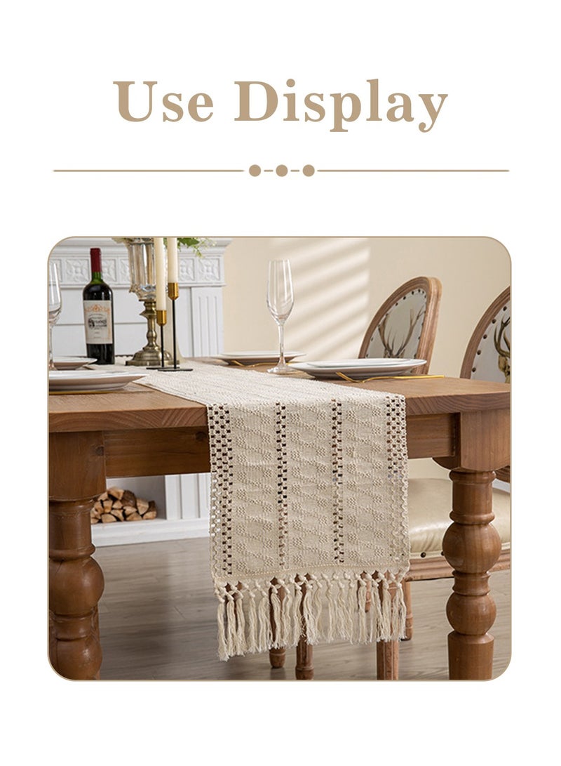 ليوكور عداء طاولة القطن المنسوجة يدويًا عداء طاولة ريفي مع شرابات 30*180 سم - Image 5