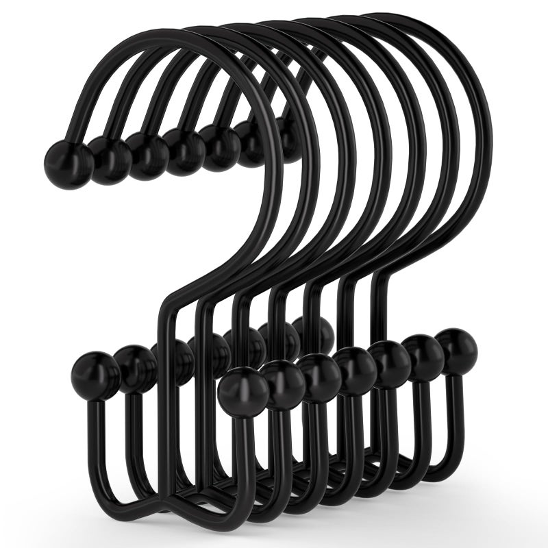 Goowin Shower Curtain Hooks 12 Pcs Shower Curtain Rings Durable Rust Proof Black Shower Curtain Hooks Shower Rings for Curtain Double Glide Shower Hooks for Shower Curtain Rods Black